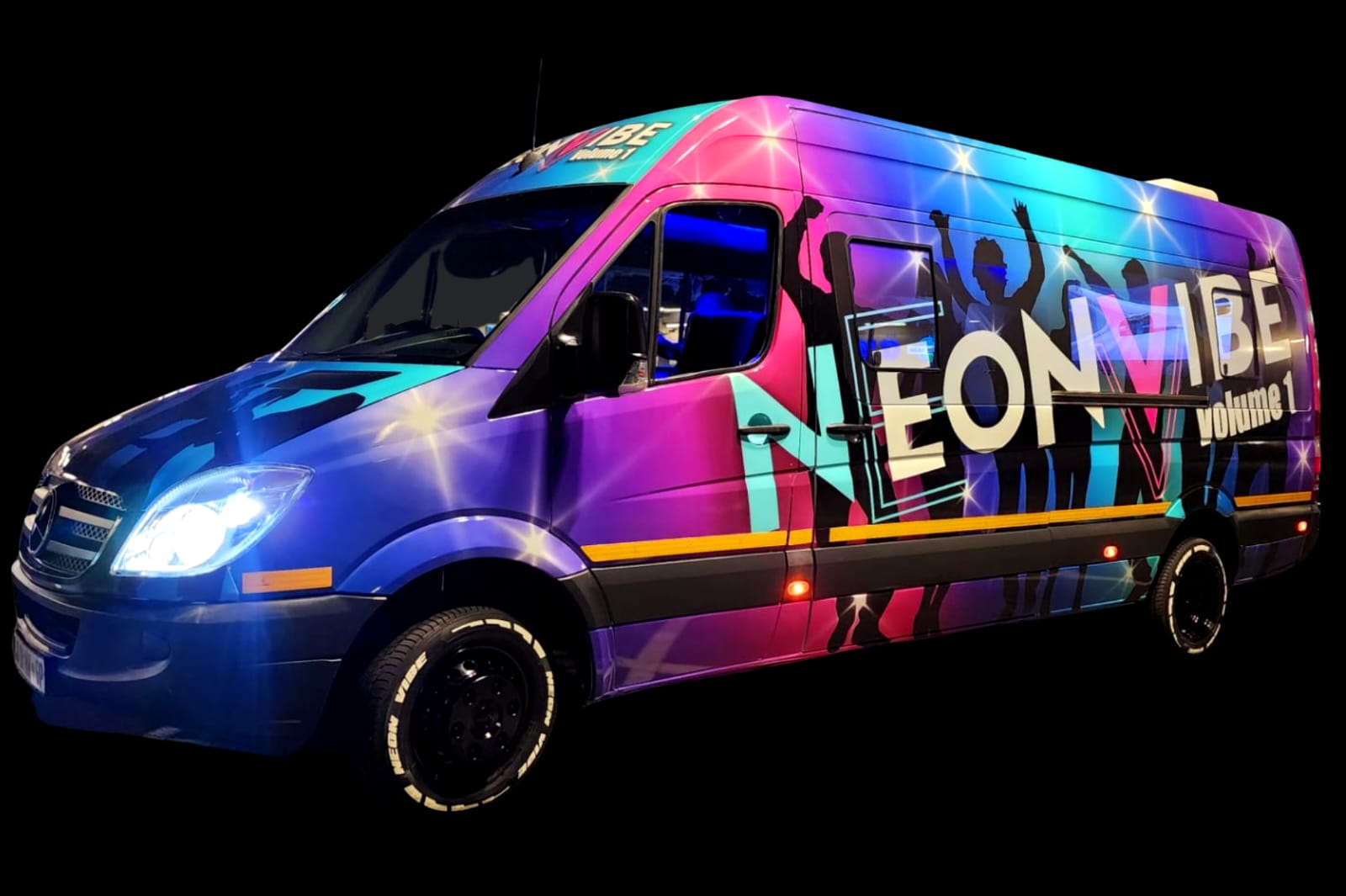 Neon Vibe party bus interior neon lighting