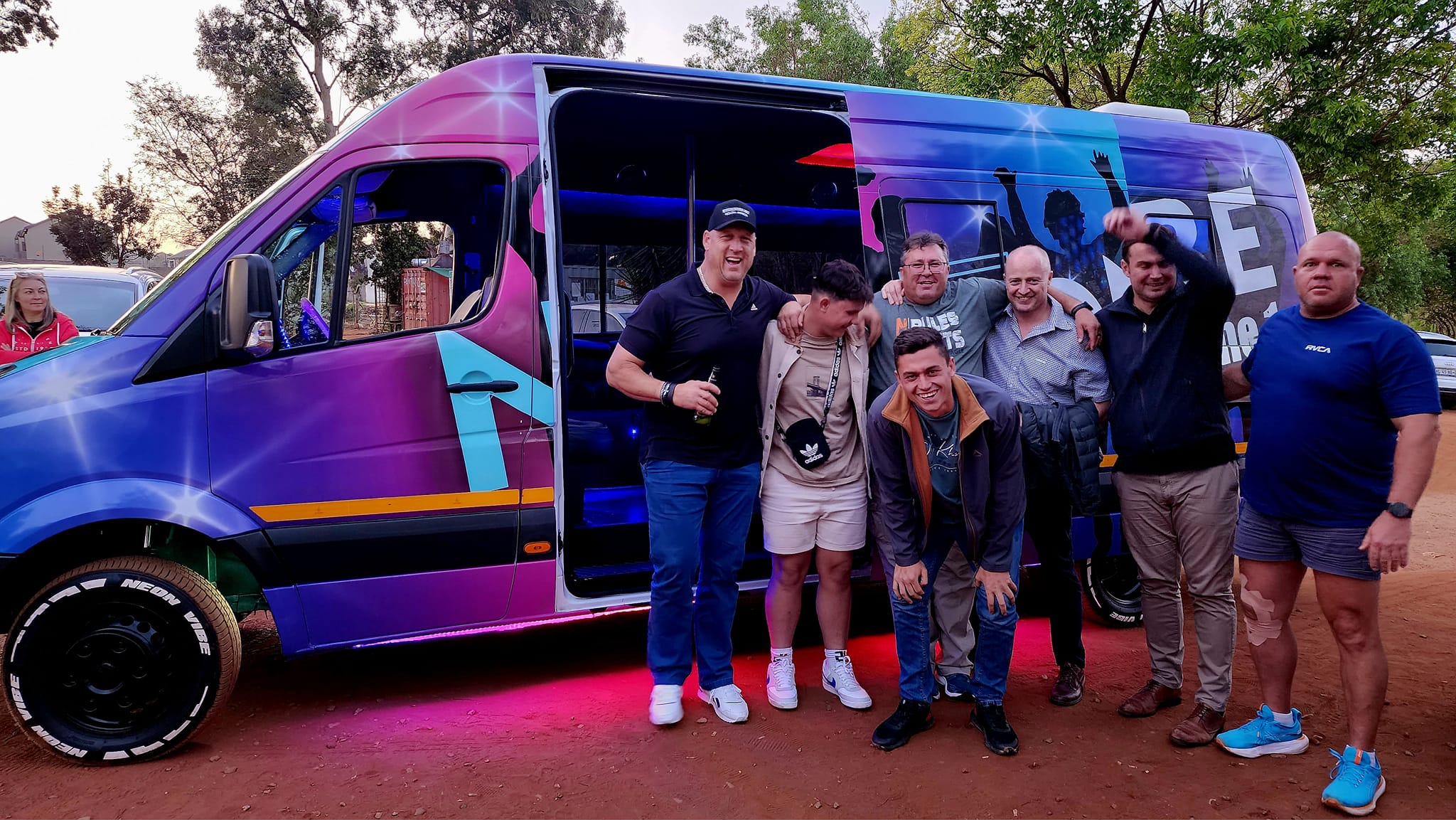 Neon Vibe party bus hire Gauteng group